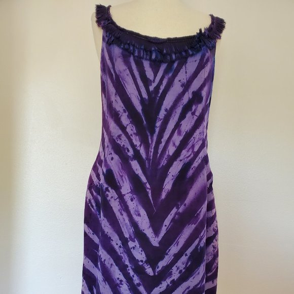 COPY - Silk Short midi halter Dress 6 8 10 bridesmaid party tiedyed painted pur… - Picture 12 of 16